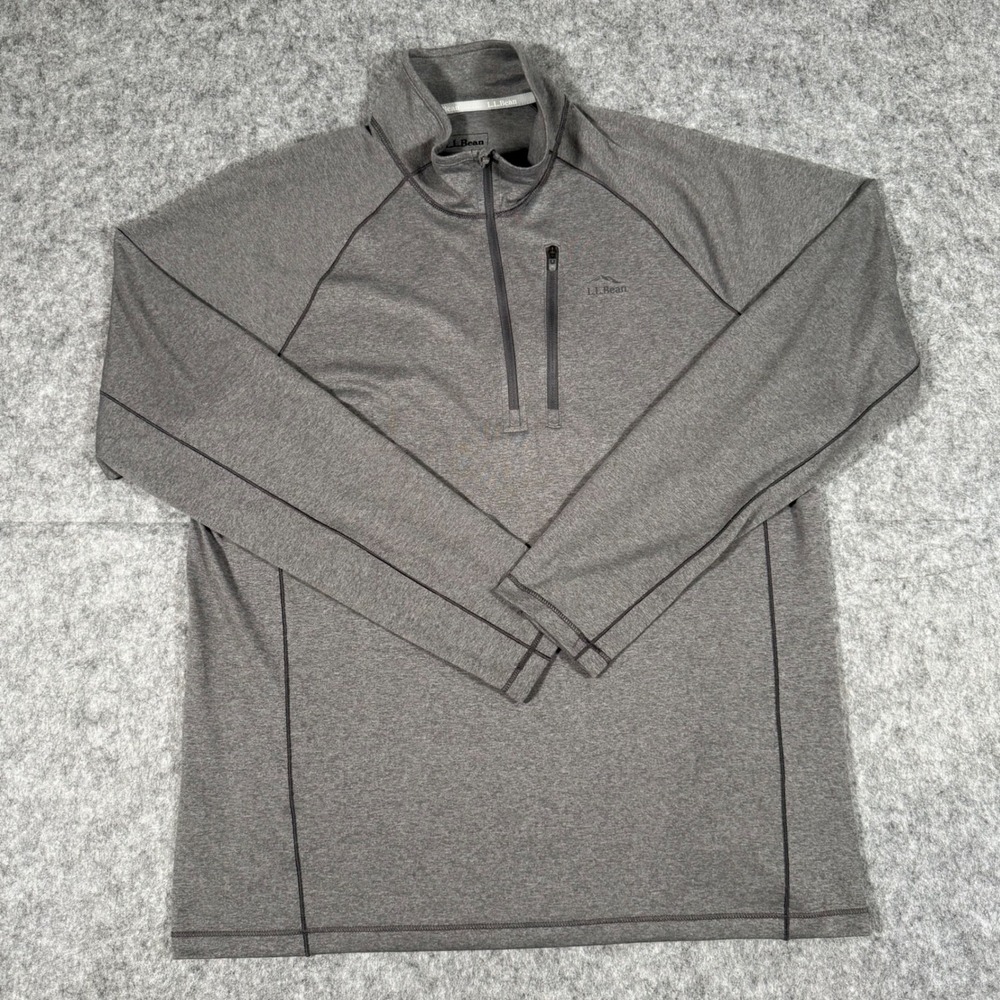 L.L.Bean Quarter Zip Pullover Chest Zip Pocket Mens M Heather Gray - Picture 2 of 9